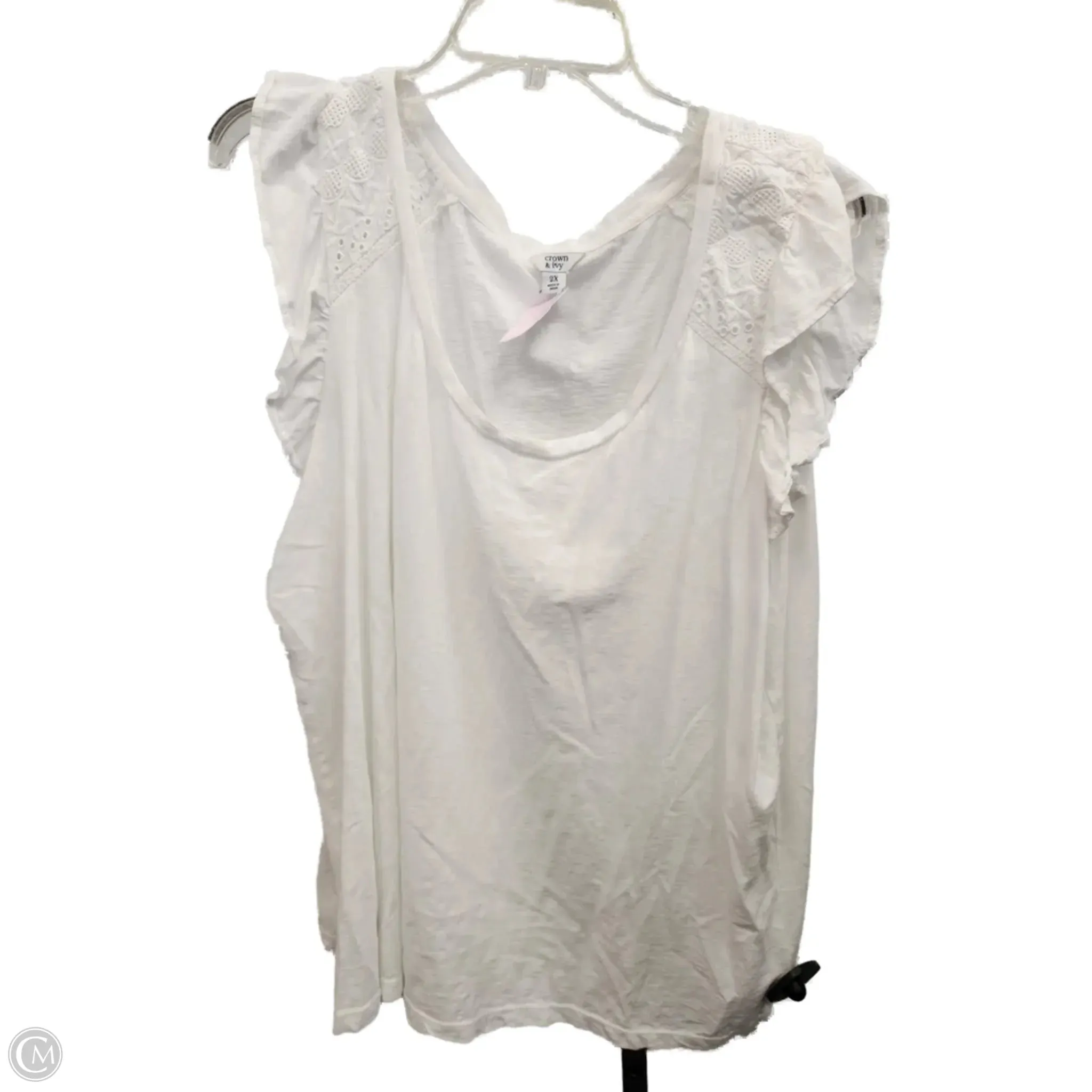 Top Short Sleeve By Crown And Ivy In Cream, Size: 2x Soft Sweater Breathable mesh
