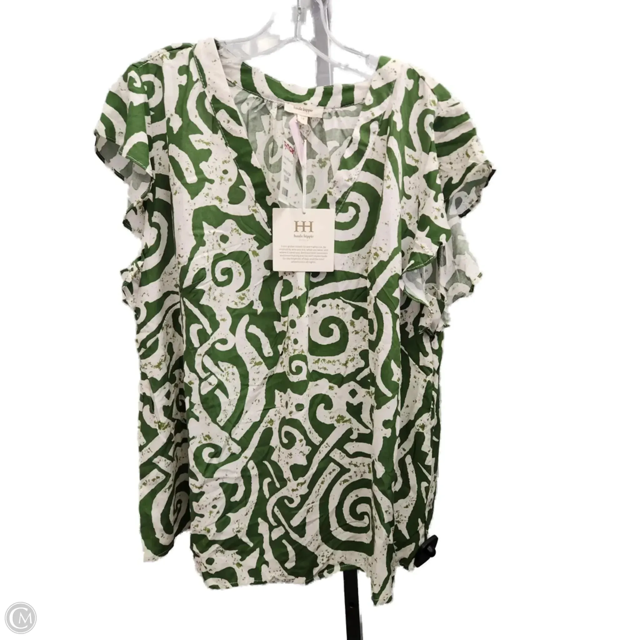 LayeredPaneling WrinkleResistant Finish Top Short Sleeve By Haute Hippie In Cream & Green, Size: 1x