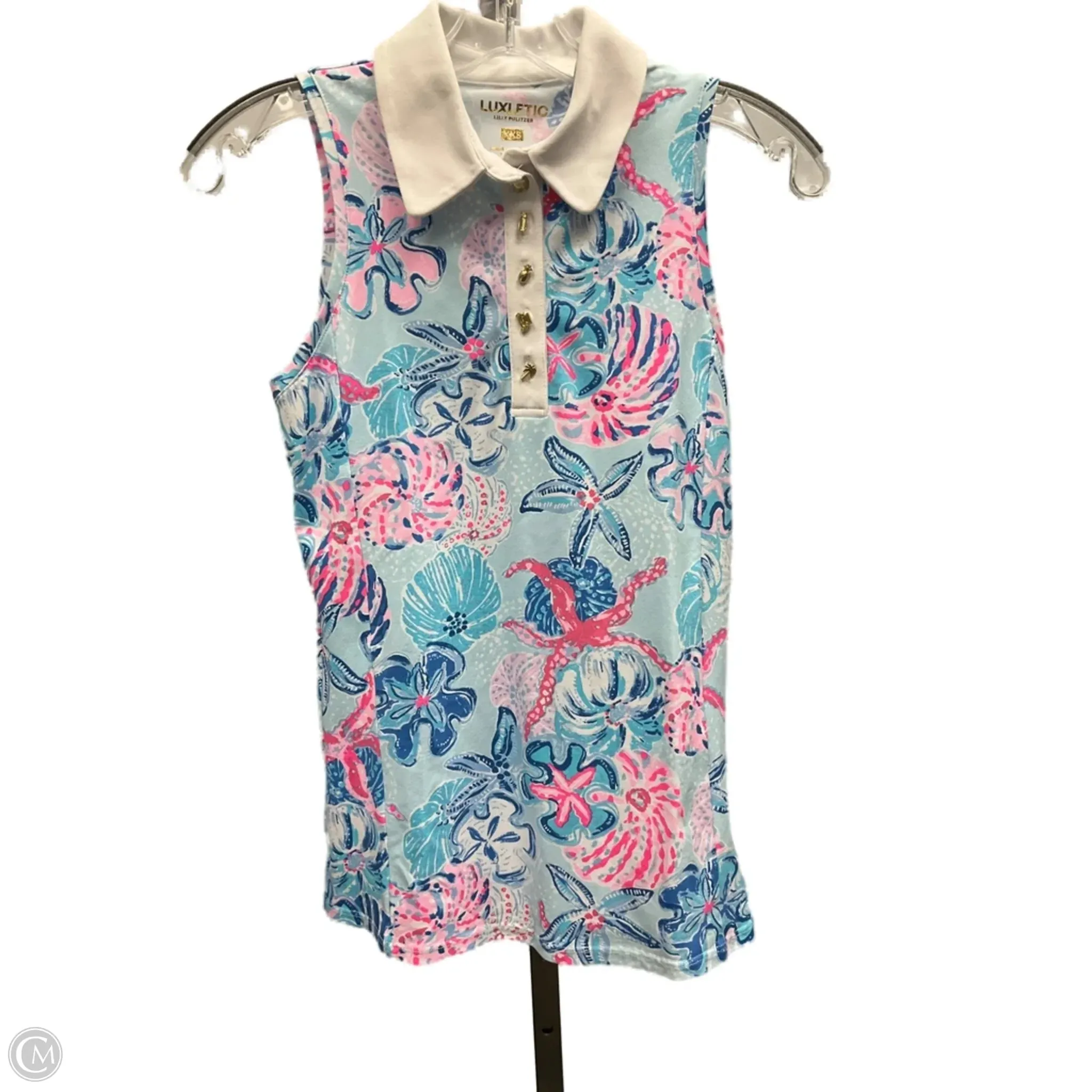 Top Sleeveless Designer By Lilly Pulitzer In Blue & Pink, Size: Xxs Basic Core