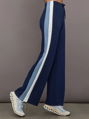 Wide Leg Track Pant in Scuba - Navy AntiSlip Grip Hem Zipper Free Design