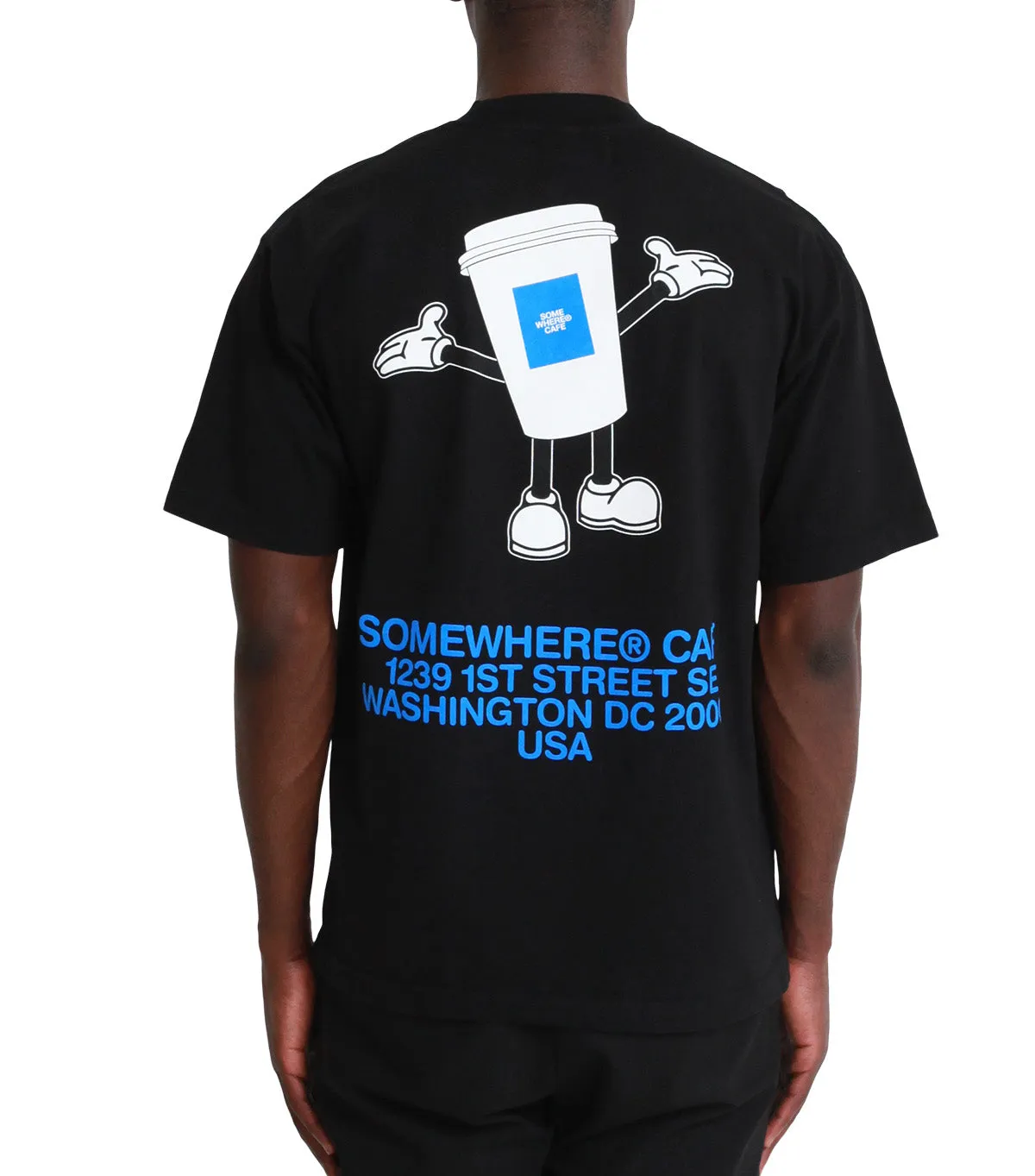 Quick Wear Antibacterial Treatment SOMEWHERE Cafe Cup T-Shirt Black