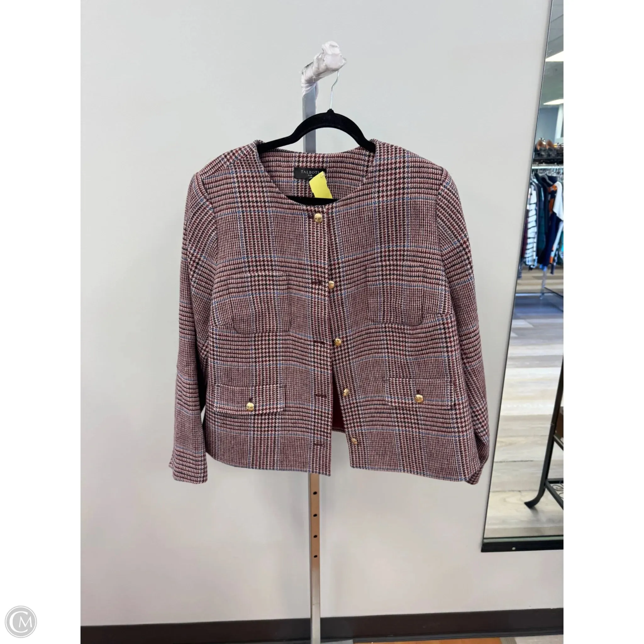 FourWayStretchFabric Blazer By Talbots In Plaid Pattern, Size: 16