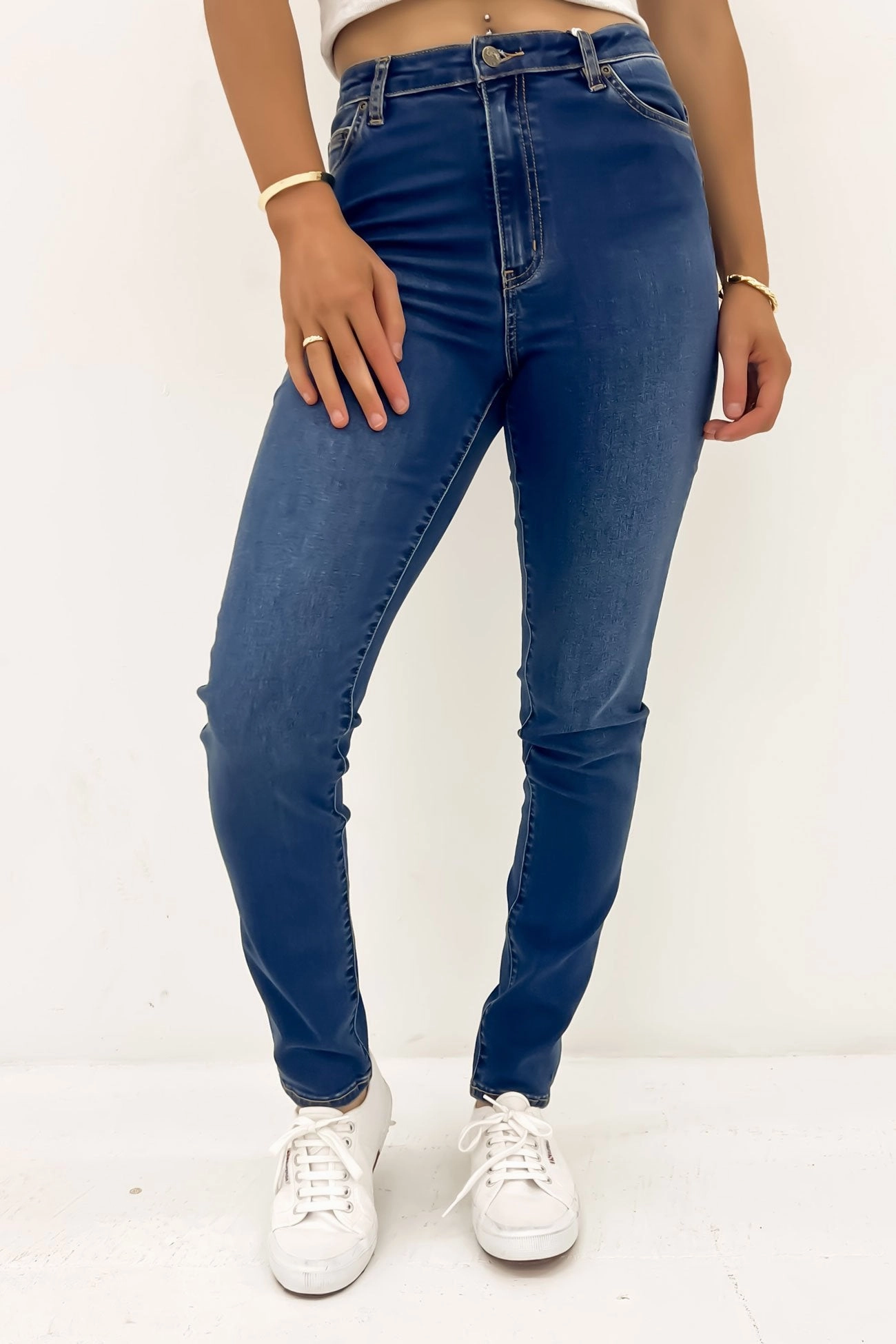 Classic High Slim Jean True Indigo Button Fly Closure