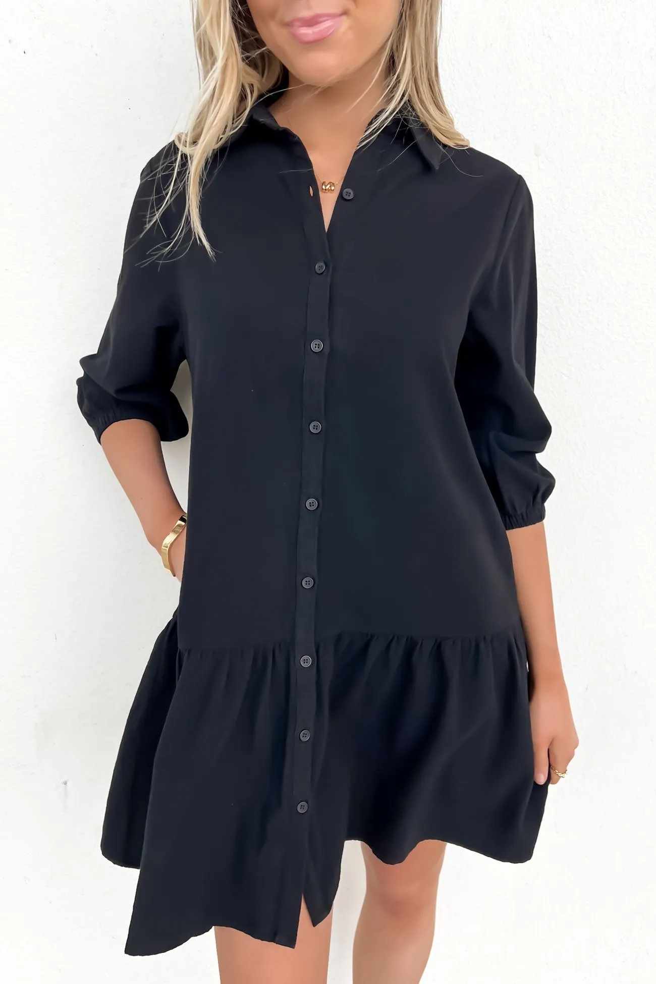 Contemporary Style Ruched-Detail Weston Mini Dress Black