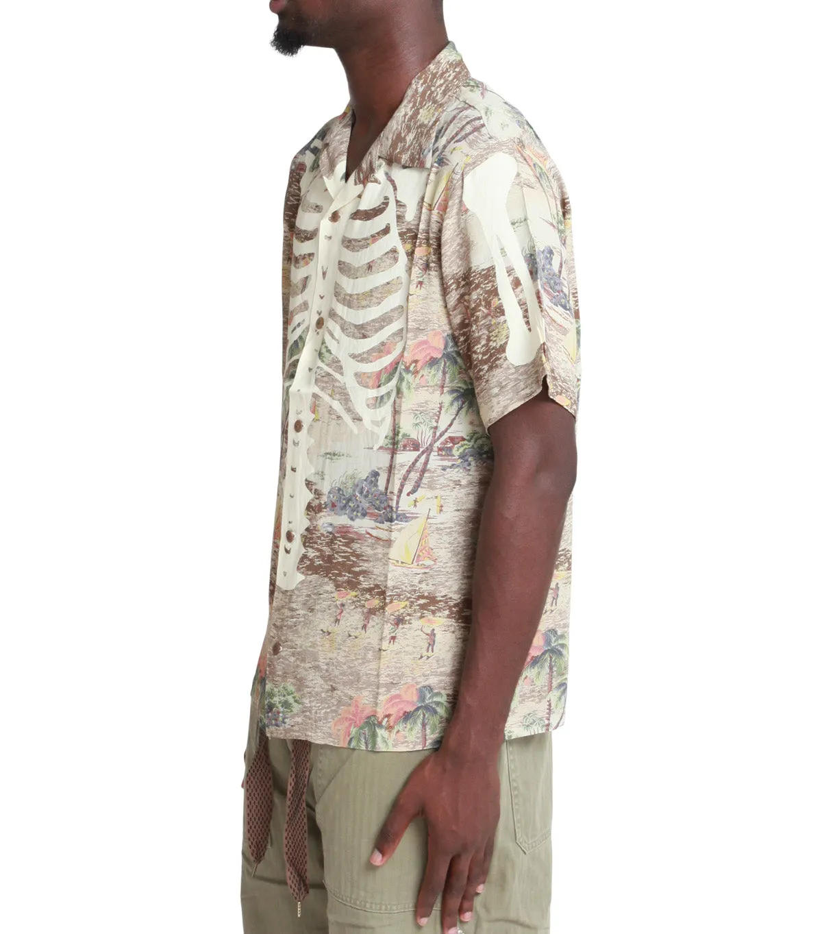 Kapital Rayon Kamekameha Bone Aloha Shirt Brown ShrinkageFree Fabric