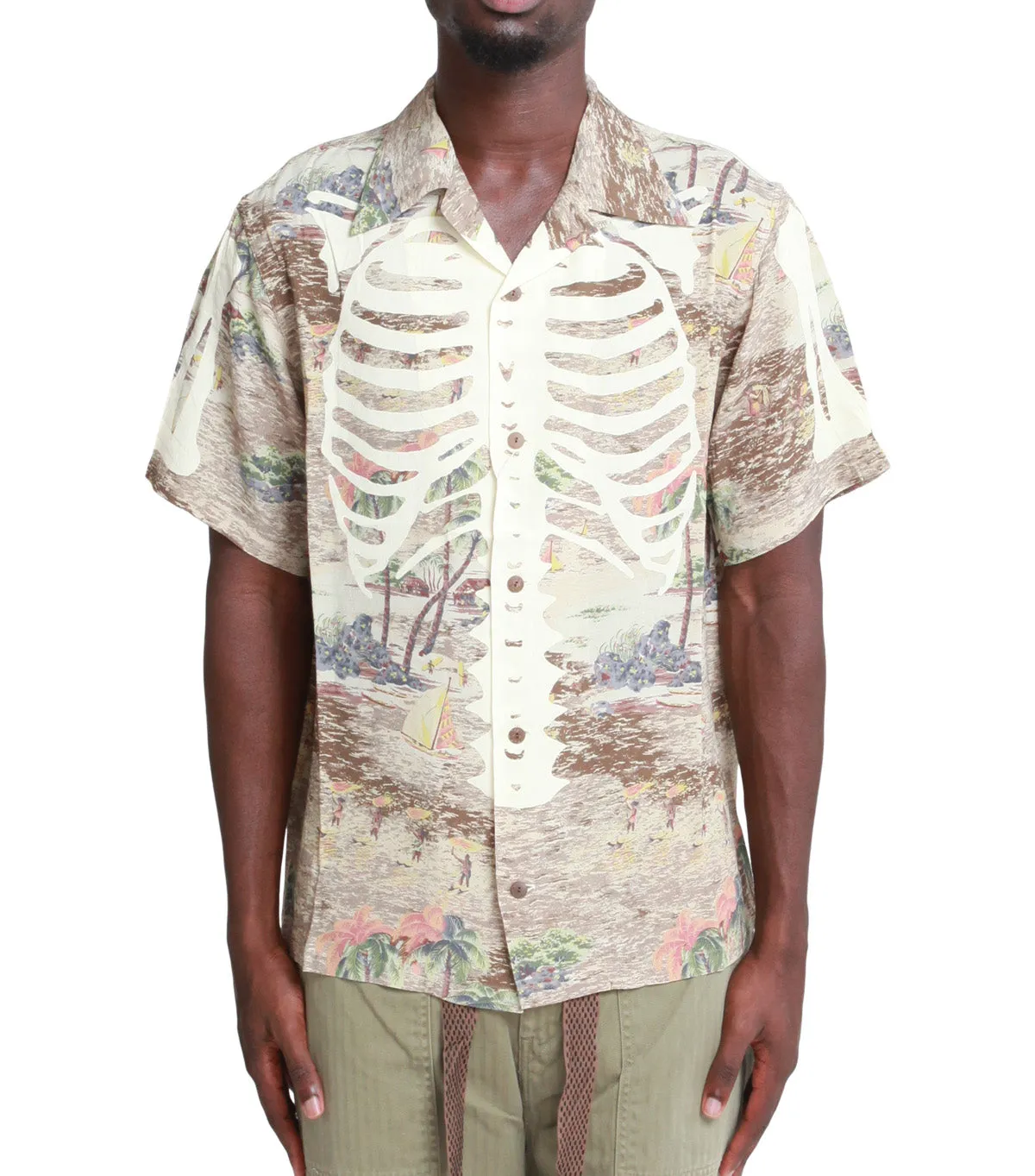 WaterRepellentSurface Kapital Rayon Kamekameha Bone Aloha Shirt Brown