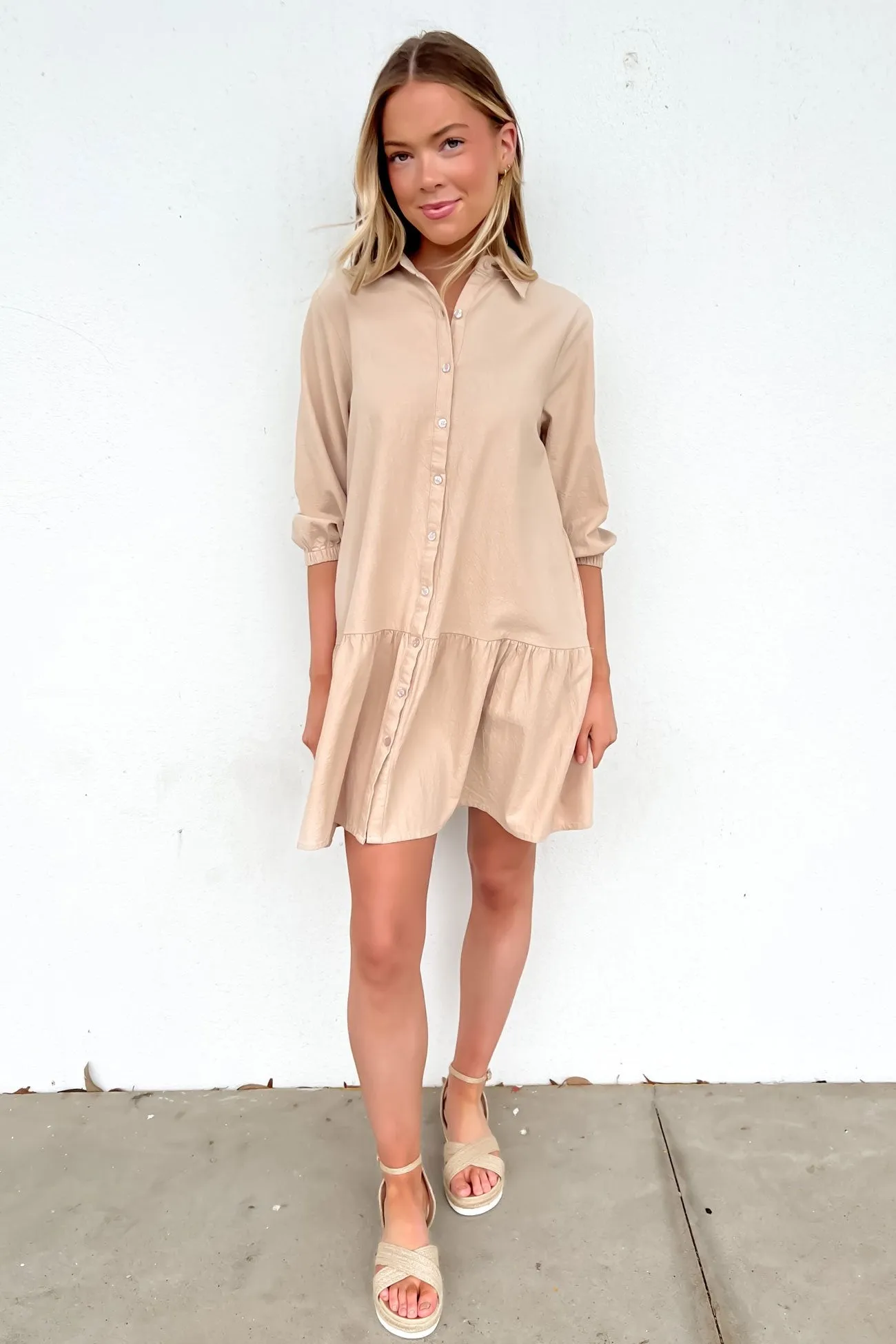 Weston Mini Dress Tan Fashion Mix Lounge Outfit
