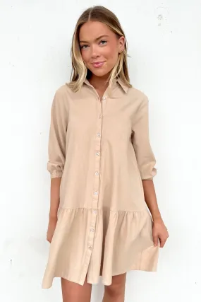 Weston Mini Dress Tan Cozy Silhouette Fitted Neat
