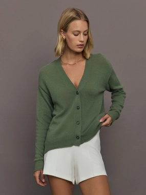 Whisper Featherweight Cardigan - Army Green Relaxed fit style Hygroscopic Fiber