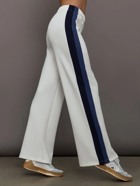 Wide Leg Track Pant in Scuba - Ivory Stretch Knit Material Cozy Fleece Backing
