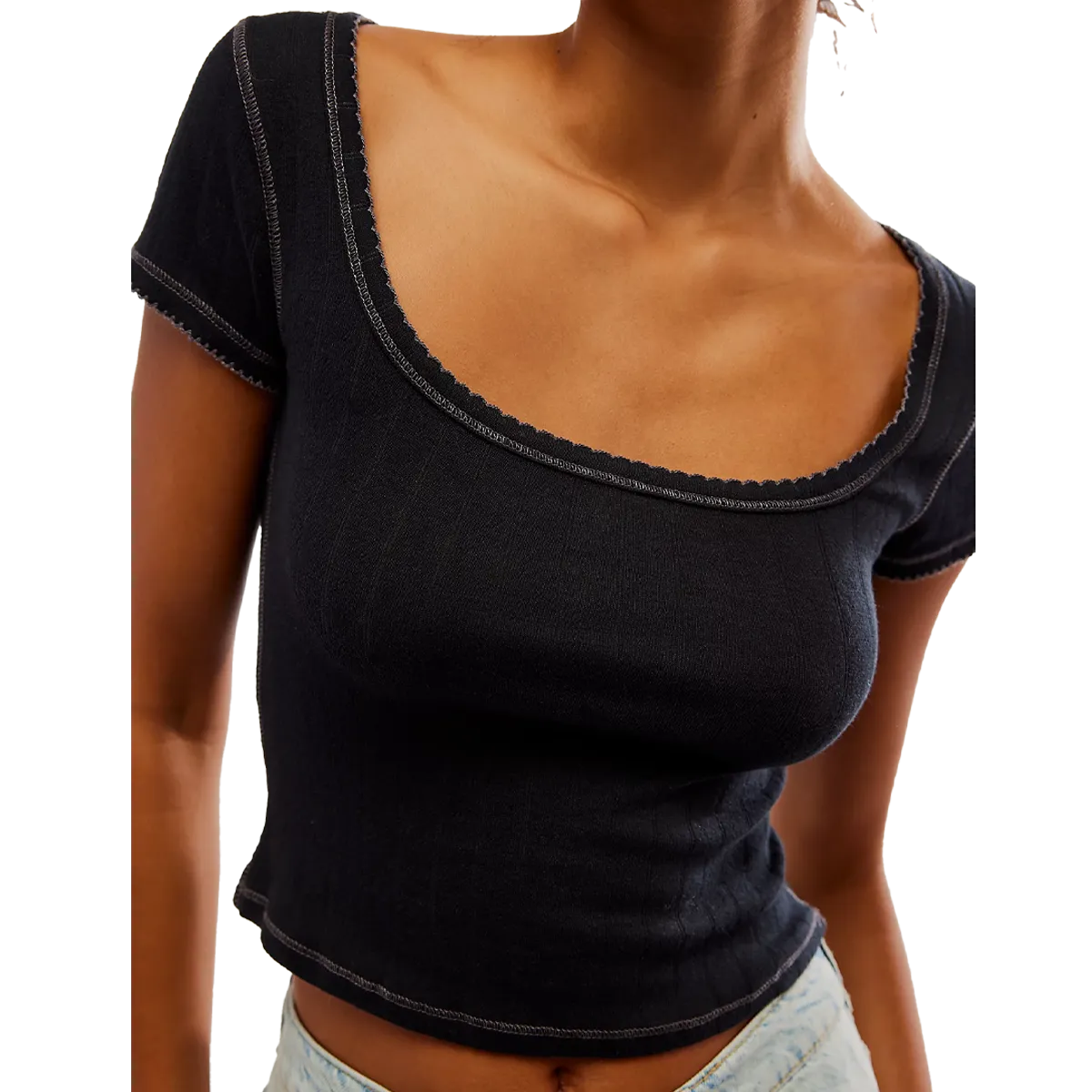 Women's End Gam Pointelle Baby Tee WrinkleFreeFabric