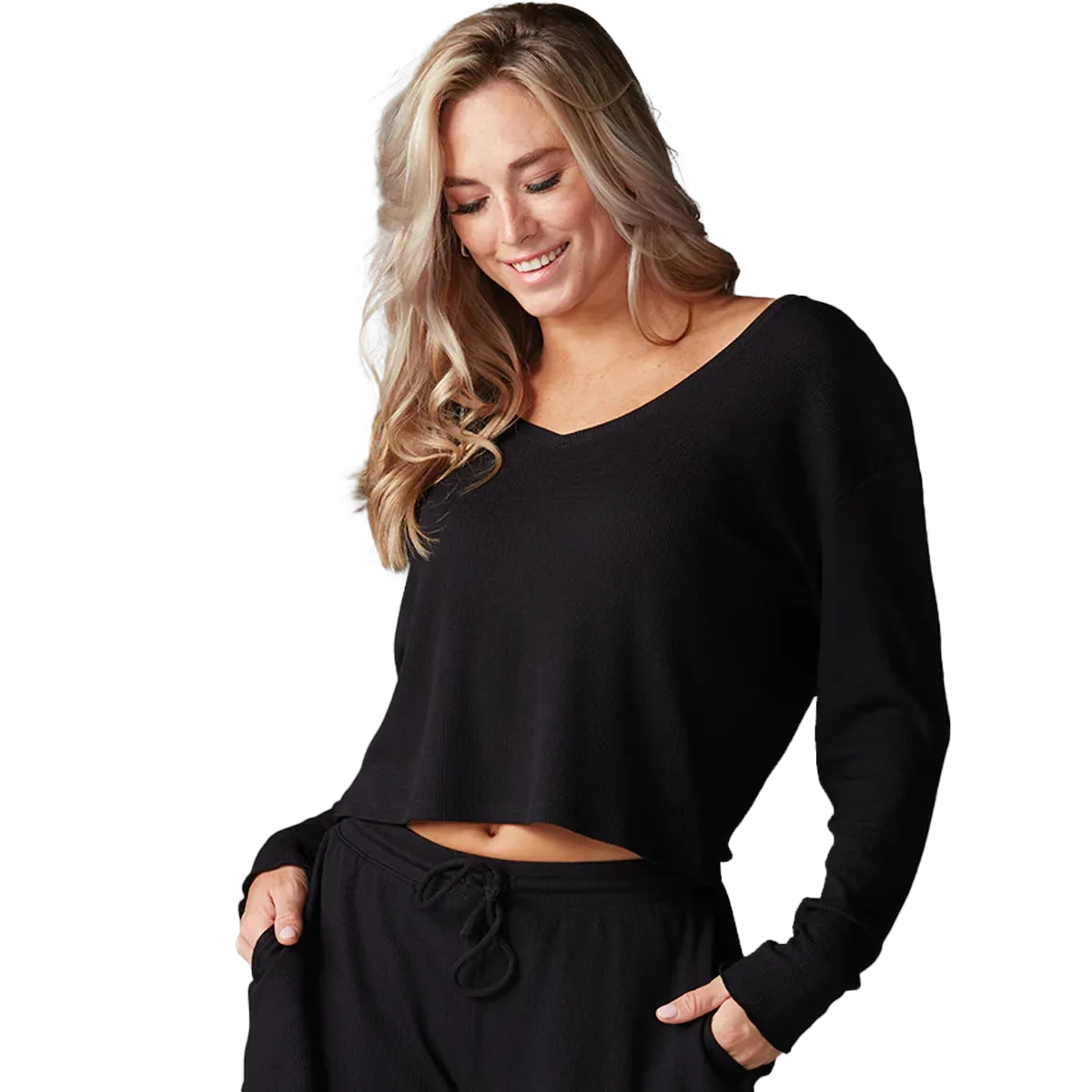 Women's Lounge Waffle Long Sleeve Top LowBulkFabric