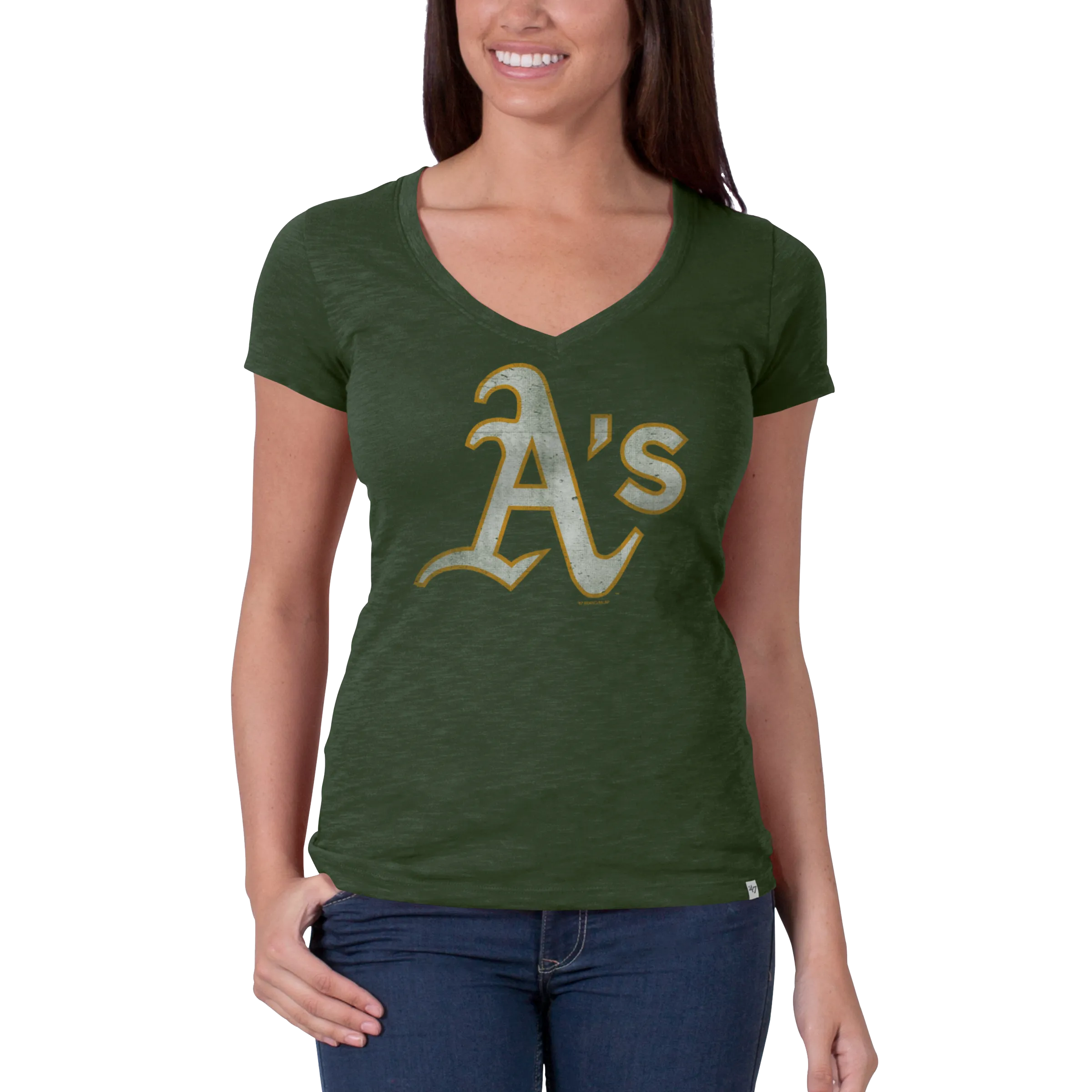 African Bold Women's Oakland A's V-Neck Scrum Tee