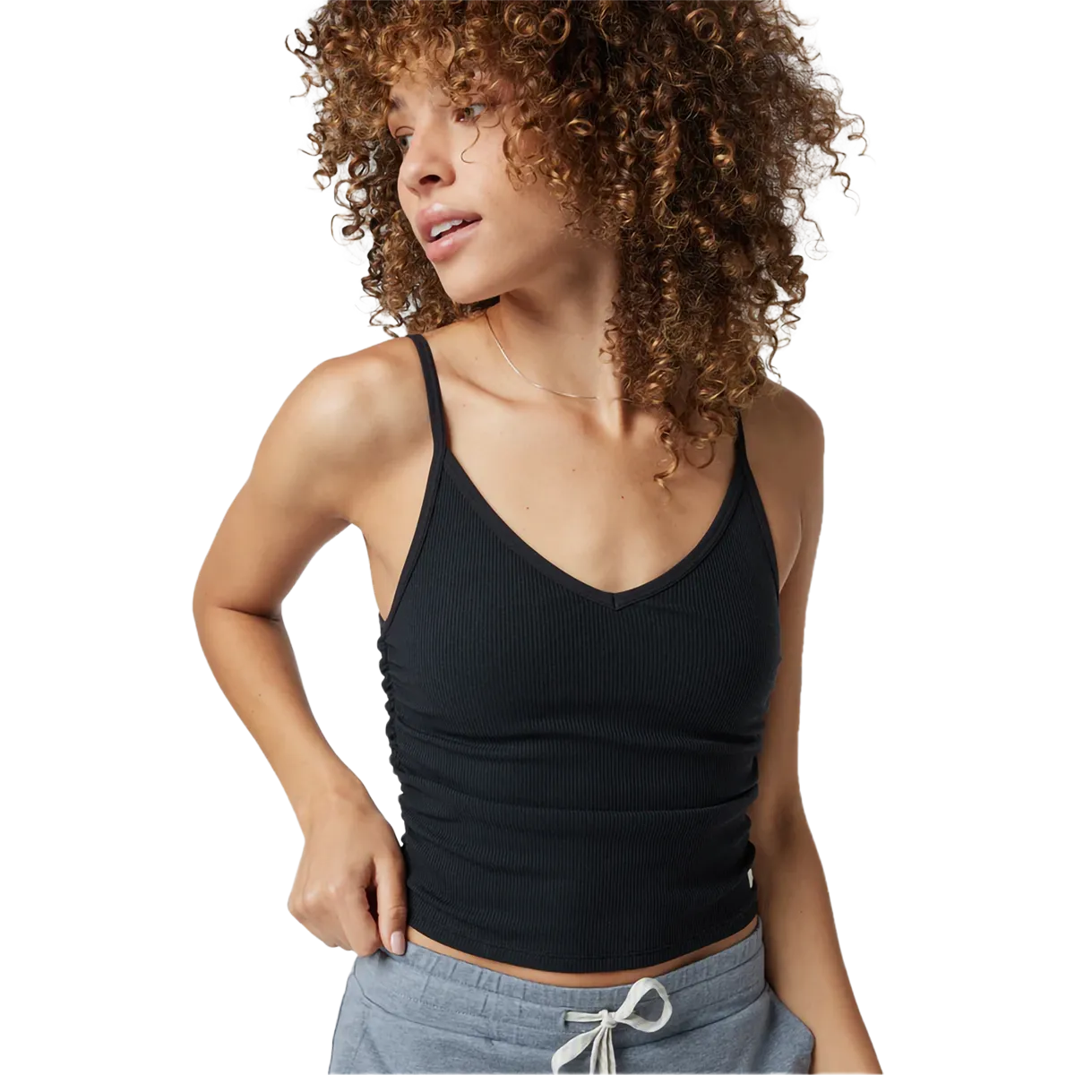 Layered Hem Details MultiPocket Design Women's Rib Ruched Tank