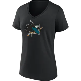 Athleisure Cool Women's Sharks Team Logo Short Sleeve V-Neck