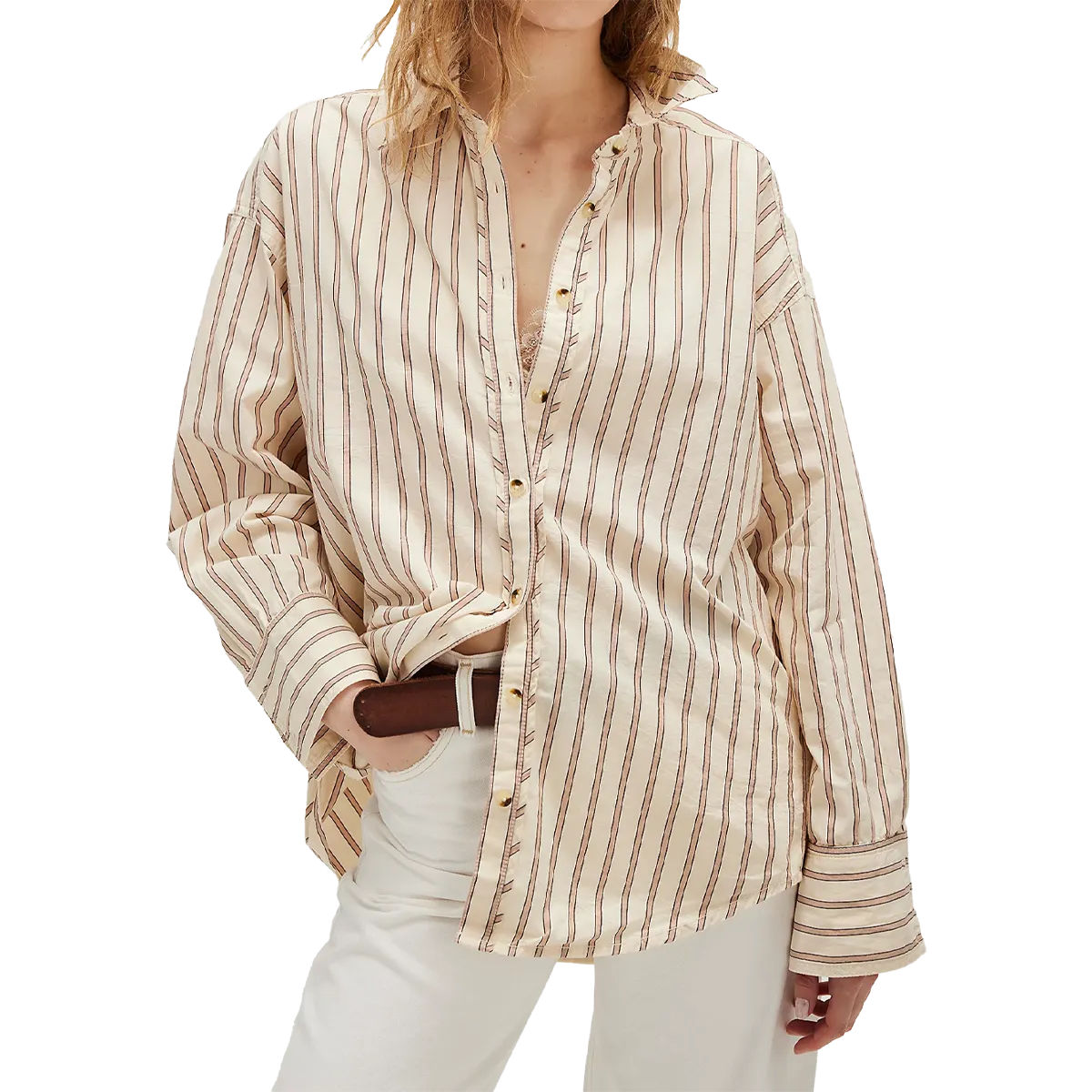 Women's Striped Varsity Vibes Shirt HiddenZipperClosure
